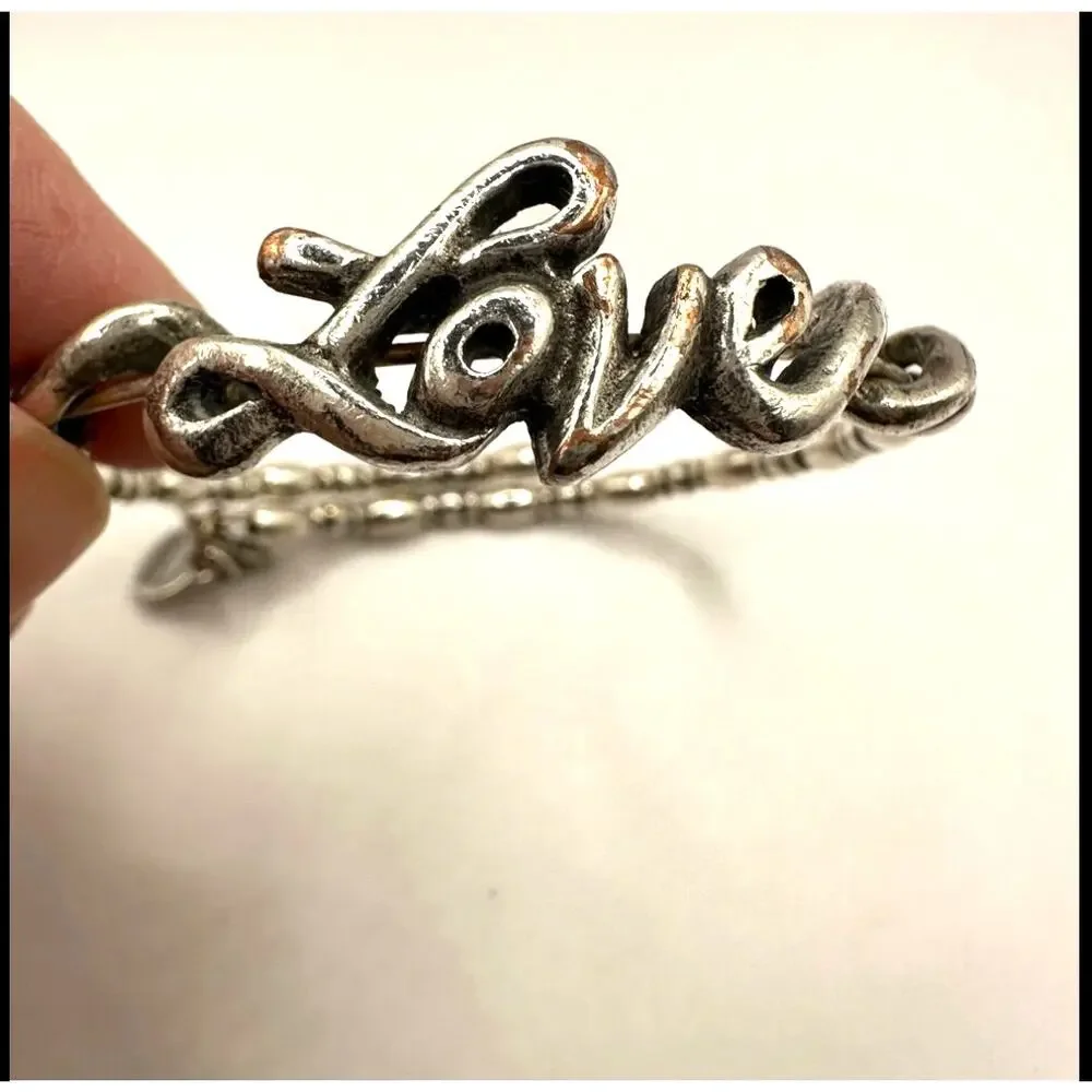 Alex & Ani LOVE Spellout Script Vintage 66 Adjustable Bracelet Silvertone